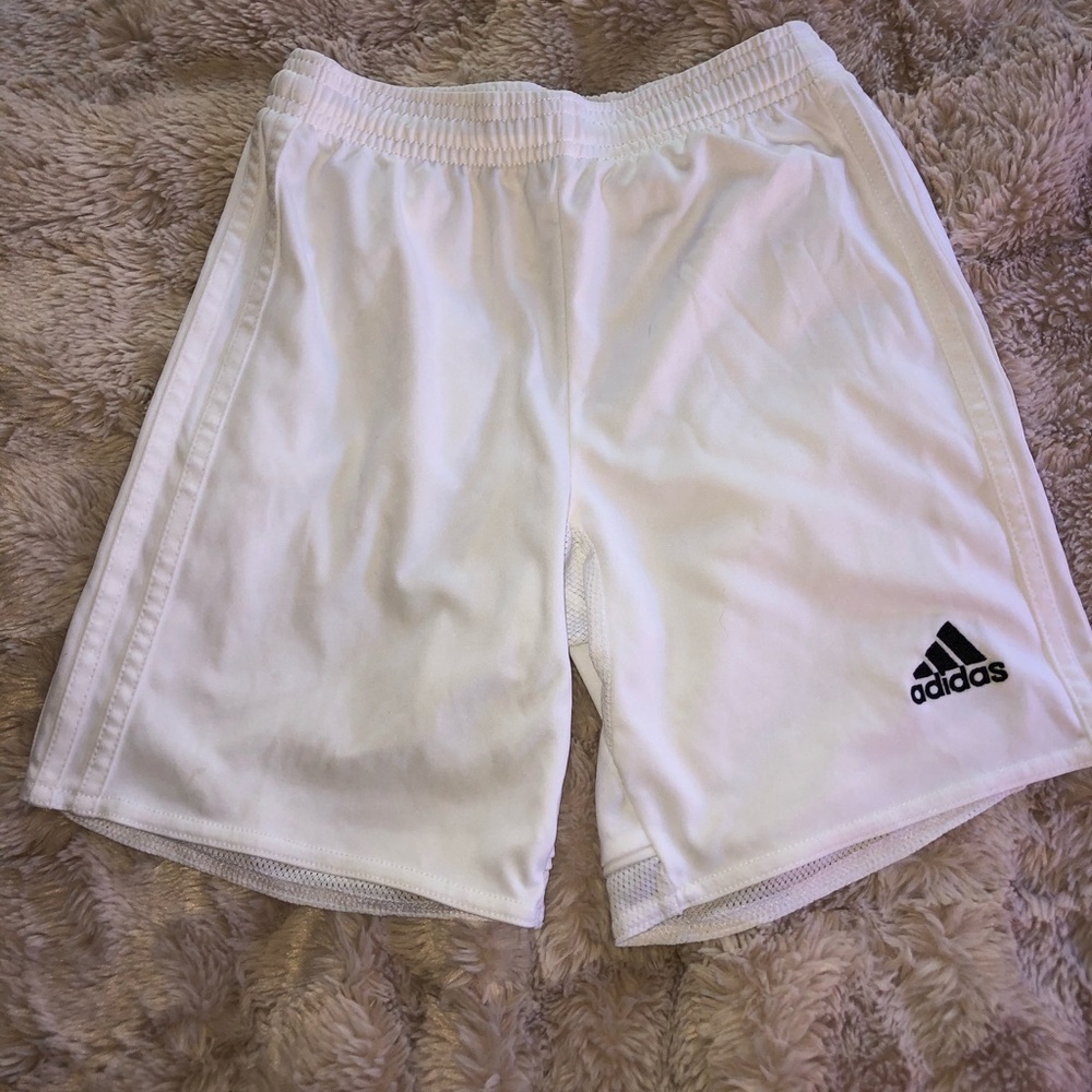 Kids white adidas athletic shorts